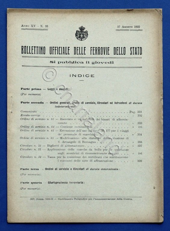 Ferrovie - Bollettino 17 Agosto 1922 - Leggi, decreti, regolamenti, … | Immagine Gallery 2
