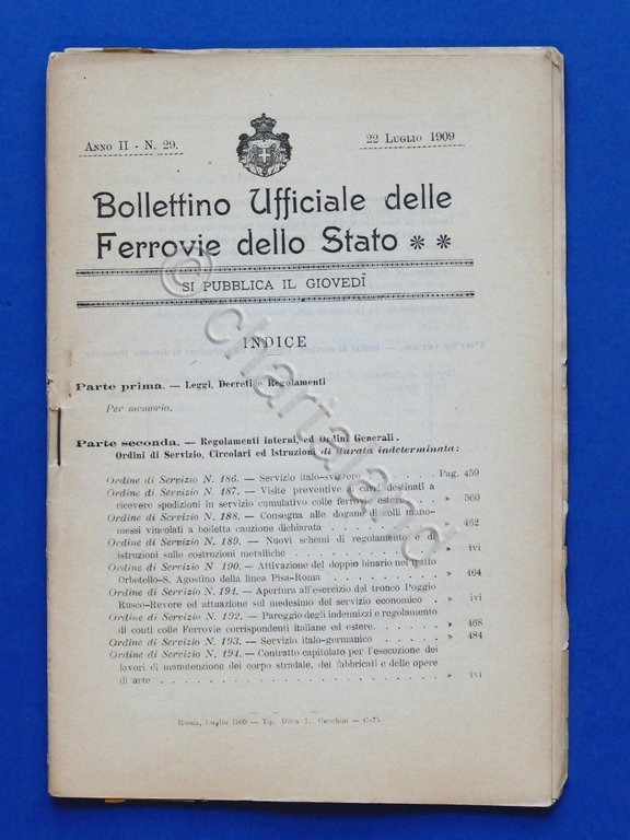 Ferrovie - Bollettino 22 Luglio 1909 - Leggi, decreti, regolamenti, … | Immagine Gallery 2