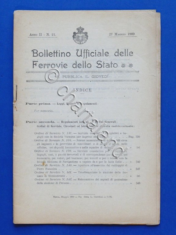 Ferrovie - Bollettino 27 Maggio 1909 - Leggi, decreti, regolamenti, …