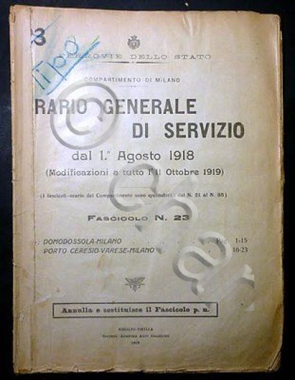 Ferrovie - Orario Generale Servizio - Linea Domodossola Milano Varese 1918