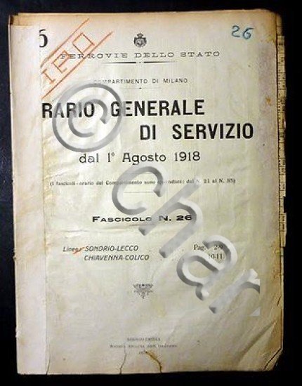 Ferrovie - Orario Generale Servizio - Linea Sondrio Lecco Chiavenna Colico 1918