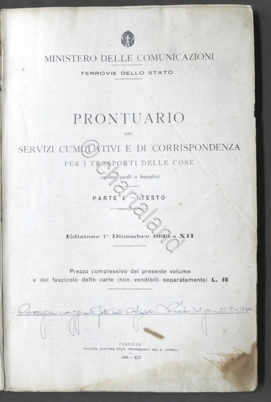 Ferrovie - Prontuario servizi cumulativi e corrispondenza trasporti cose - …