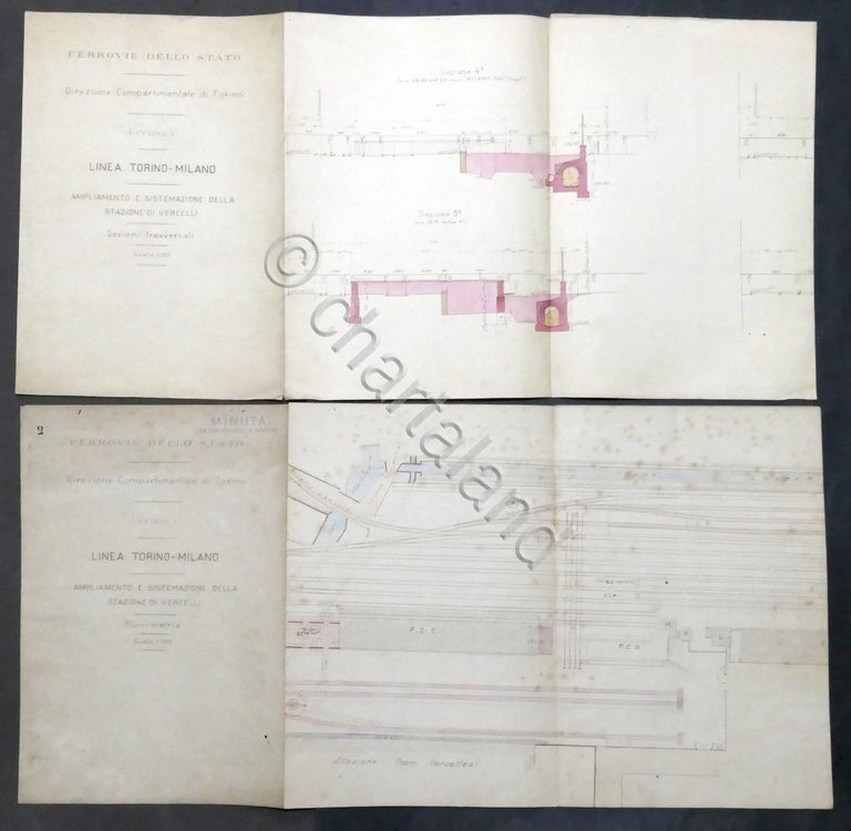 Ferrovie Ampliamento Stazione Vercelli - Sezioni trasversali e planimetria 1930