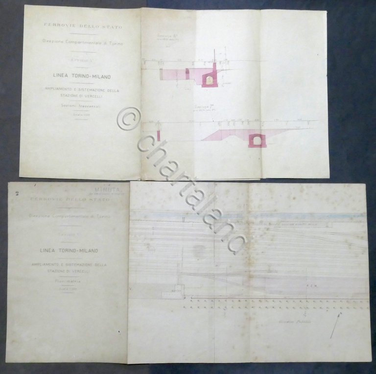 Ferrovie Ampliamento Stazione Vercelli - Sezioni trasversali e planimetria 1930