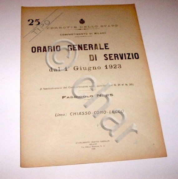 Ferrovie Orario Generale Servizio - Linea Chiasso Como Lecco 1923 | Immagine principale