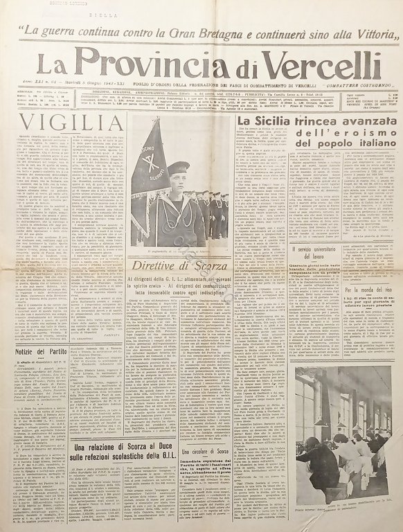 Foglio d'Ordini Fasci - La Provincia di Vercelli N. 64 … | Immagine Gallery 1