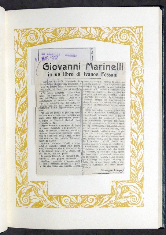 Fossani Raccolta ritagli giornali riguardanti G. Marinelli 1933 Processo Verona