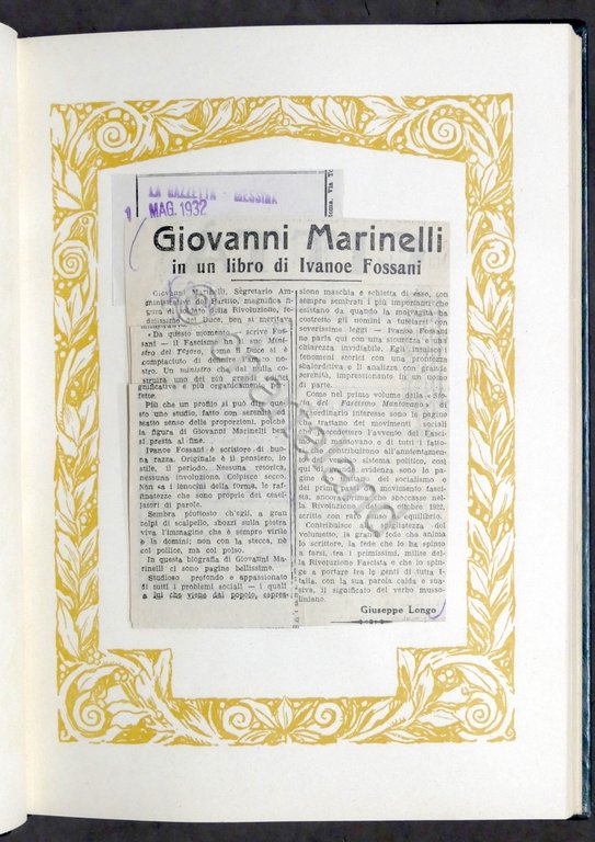 Fossani Raccolta ritagli giornali riguardanti G. Marinelli 1933 Processo Verona