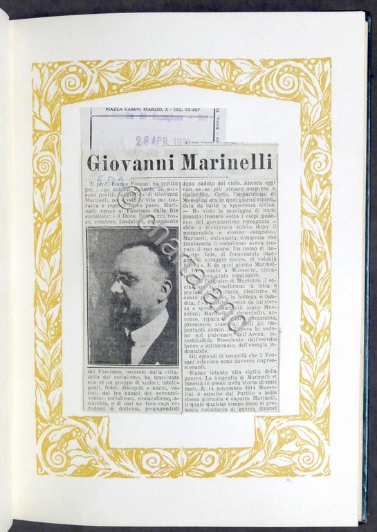 Fossani Raccolta ritagli giornali riguardanti G. Marinelli 1933 Processo Verona