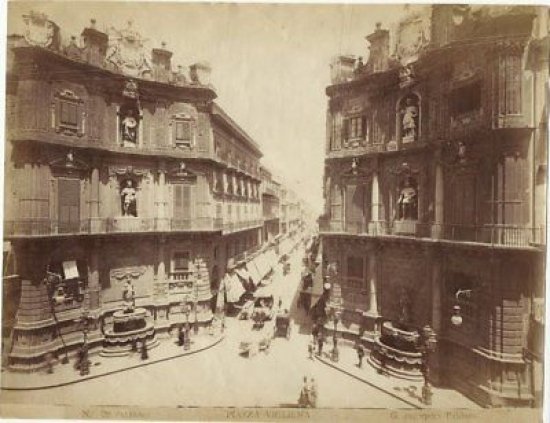 Foto albumina Fotografo Giuseppe Incorpora Piazza Vigliena Palermo 1890
