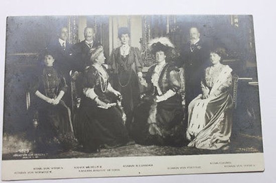 Foto cartolina cinque famiglie reali Spagna Germania Norvegia Portogallo - 1910