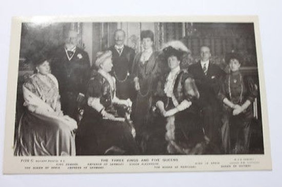 Foto cartolina cinque famiglie reali Spagna, Germania, Norvegia, Portogallo 1910