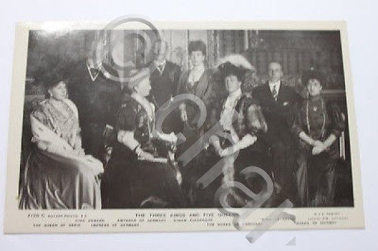 Foto cartolina cinque famiglie reali Spagna, Germania, Norvegia, Portogallo 1910