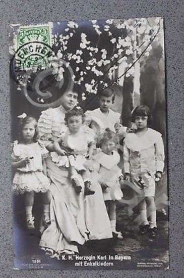 Foto cartolina Karl duchessa di Baviera con figli 1908