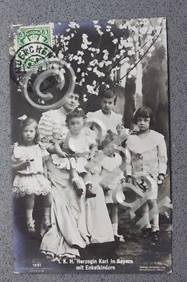 Foto cartolina Karl duchessa di Baviera con figli 1908