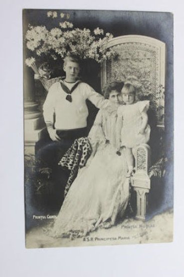 Foto cartolina Maria di Sassonia-Coburgo-Gotha e figli Carlo e Nicola …