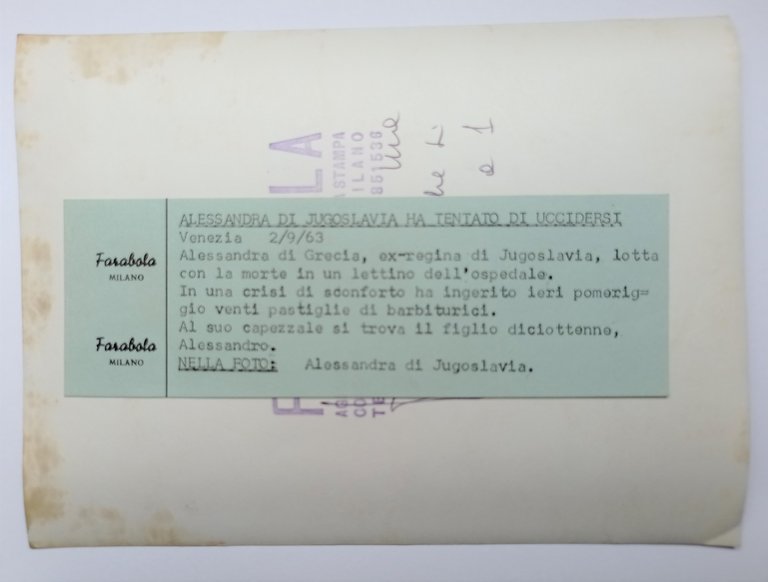 Foto dell'Agenzia Farabola Milano - Alessandra di Jugoslavia - 1963