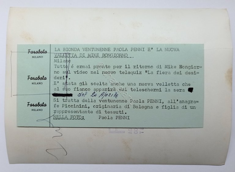 Foto dell'Agenzia Farabola Milano - Conduttrice televisiva Paola Penni 1960 …