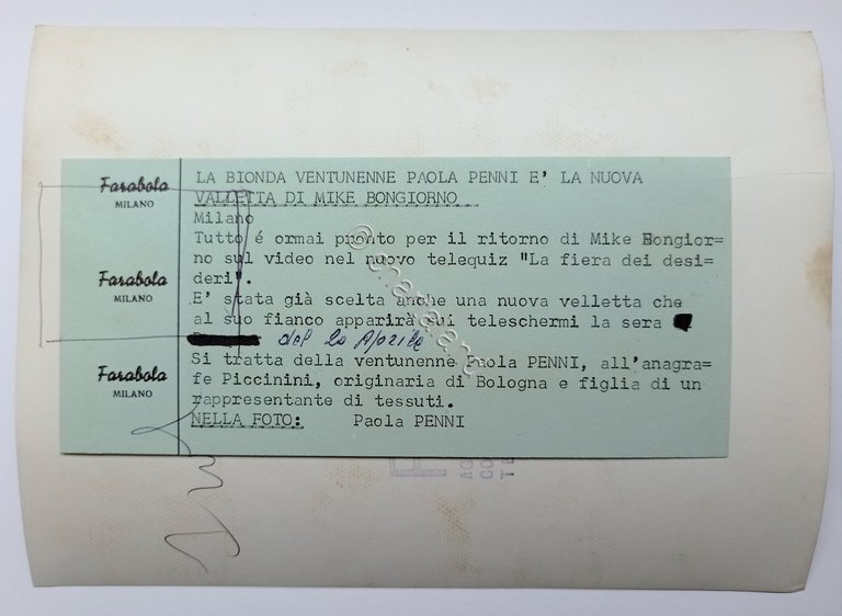 Foto dell'Agenzia Farabola Milano - Conduttrice televisiva Paola Penni 1960 …