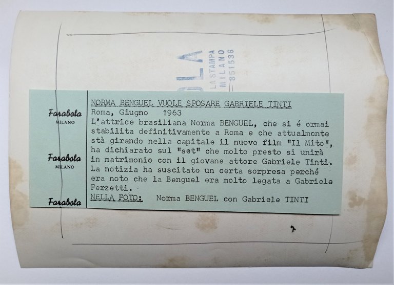 Foto dell'Agenzia Farabola Milano - Norma Bengell con Gabriele Tinti …