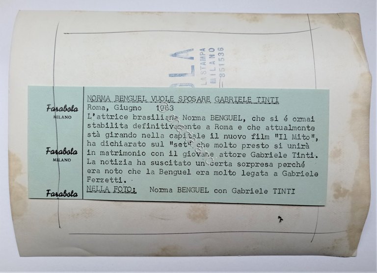 Foto dell'Agenzia Farabola Milano - Norma Bengell con Gabriele Tinti …