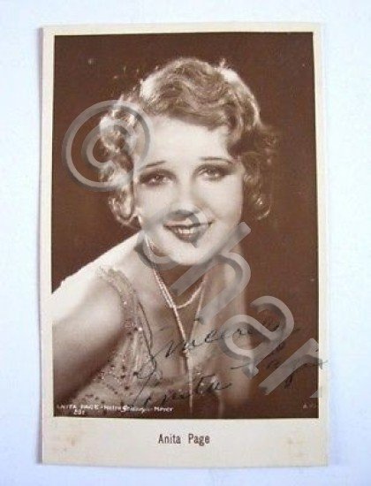 Fotocartolina Autografo Attrice Anita Page 1935 ca