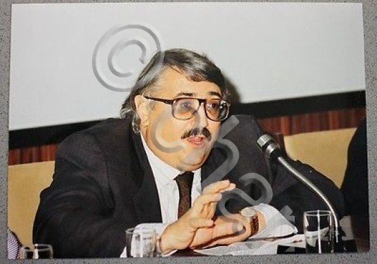 Fotografia calcio giornalista sportivo commentatore Giorgio Tosatti 1989