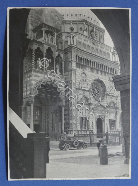 Fotografia d'epoca Bergamo - Cappella Colleoni - Facciata e automobile …