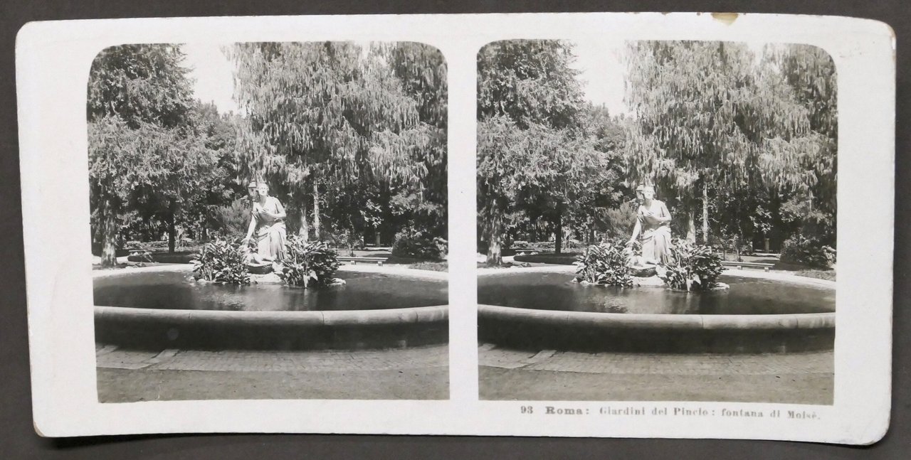 Fotografia stereoscopica - Roma - Giardini del Pincio - Fontana …