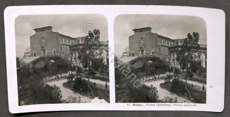 Fotografia stereoscopica - Roma - Piazza Capitolina - Chiesa Ara-Coeli …