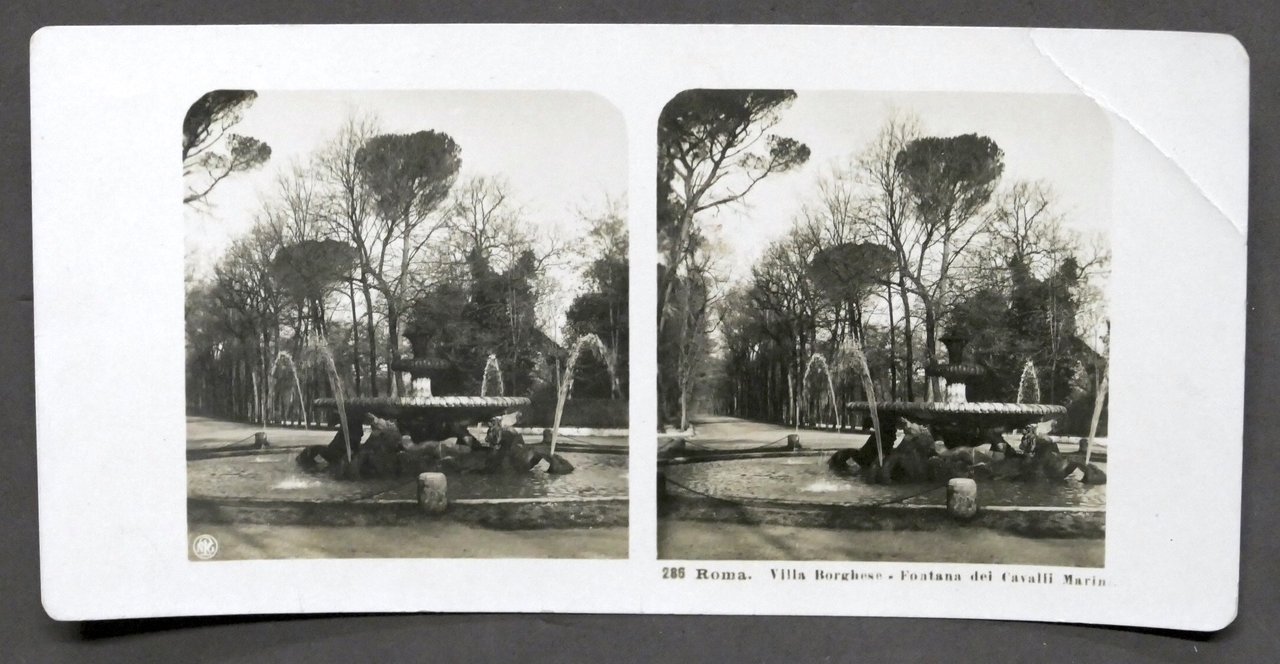 Fotografia stereoscopica - Roma Villa Borghese - Fontana dei Cavalli …