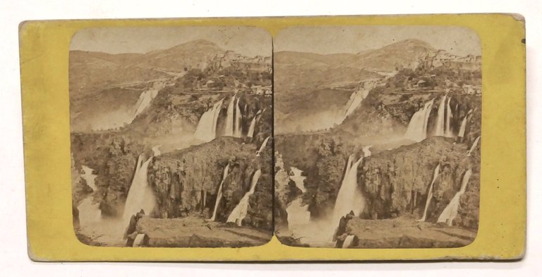 Fotografia stereoscopica - Tivoli - Panorama con cascate - 1900 ca.