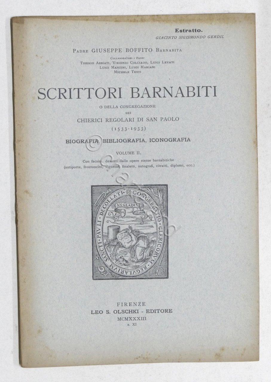 G. Boffito - Scrittori Barnabiti Biografia G. Sigismondo Gerdil Vol. … | Immagine principale
