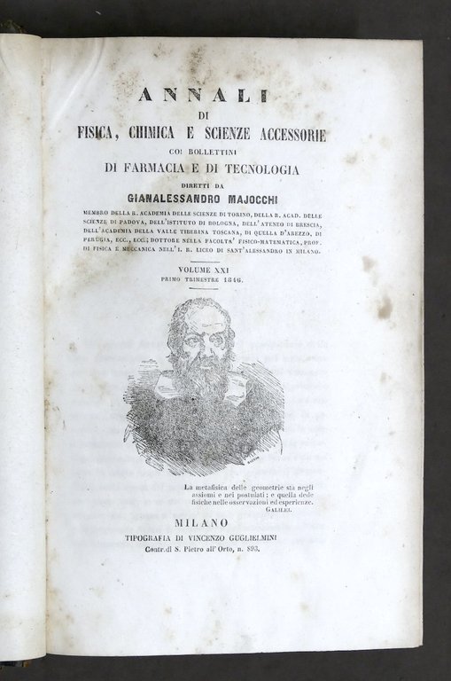 G. Majocchi - Annali di fisica chimica e scienze accessorie - farmacia - 1846