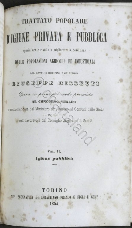 G. Rizzetti - Trattato popolare d'igiene privata e pubblica- Opera …