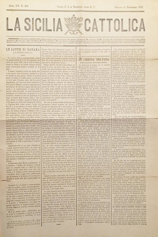 Gazzetta - La Sicilia Cattolica N. 253 - Palermo, 11 Novembre 1882
