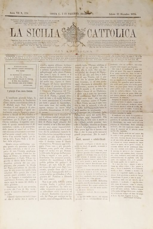 Gazzetta - La Sicilia Cattolica N. 278 - Palermo, 12 …