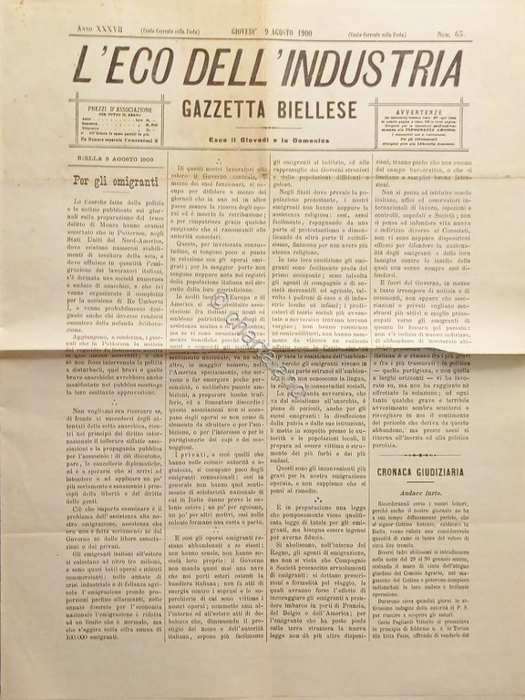 Gazzetta Biellese - L'Eco dell'Industria N. 63 - 1900