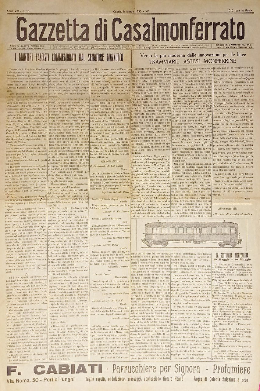 Gazzetta Casalmonferrato n. 10 - 1933 Martiri fascisti commemorative da …