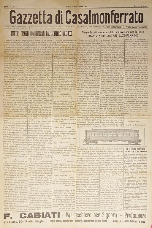Gazzetta Casalmonferrato n. 10 - 1933 Martiri fascisti commemorative da Mazucco
