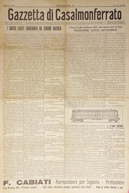 Gazzetta Casalmonferrato n. 10 - 1933 Martiri fascisti commemorative da …