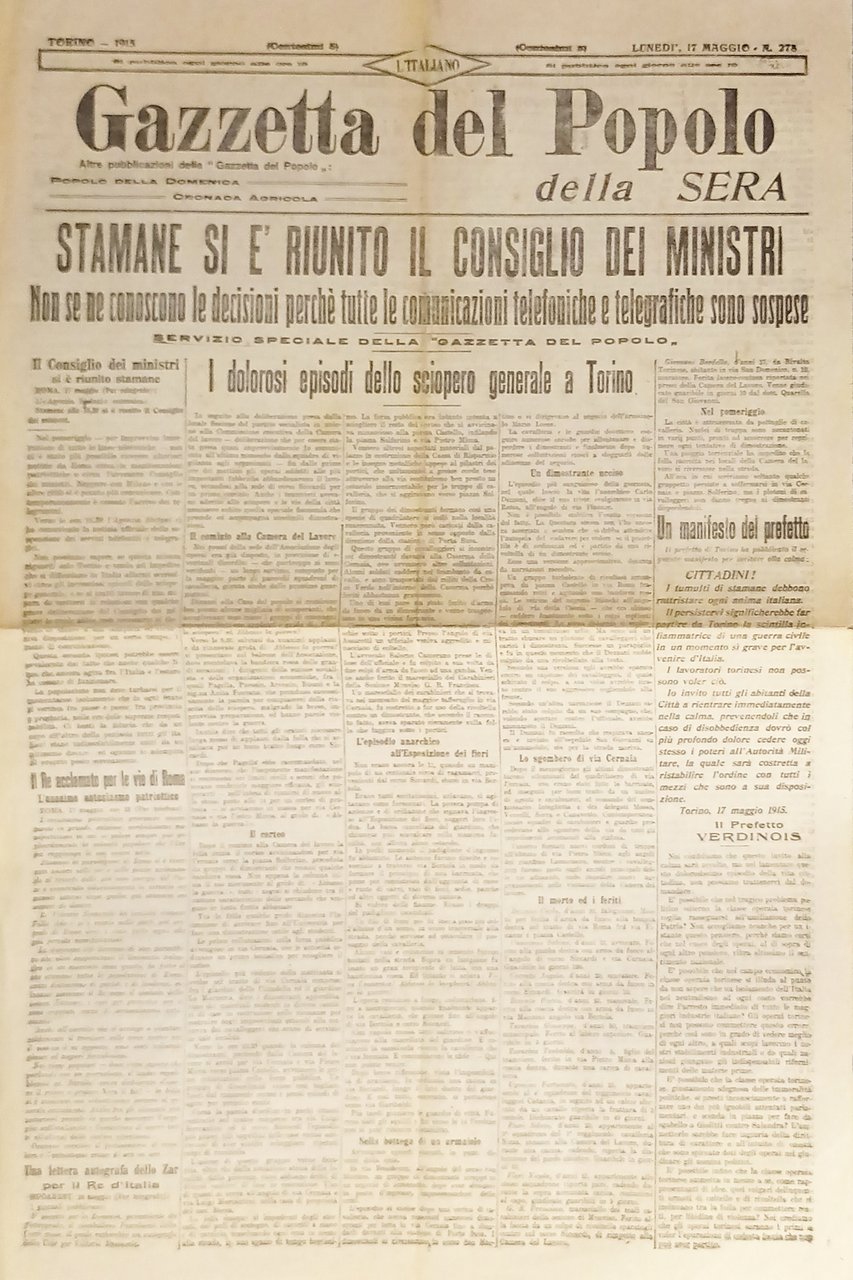 Gazzetta del Popolo della Sera N. 278 - 1915 Si …