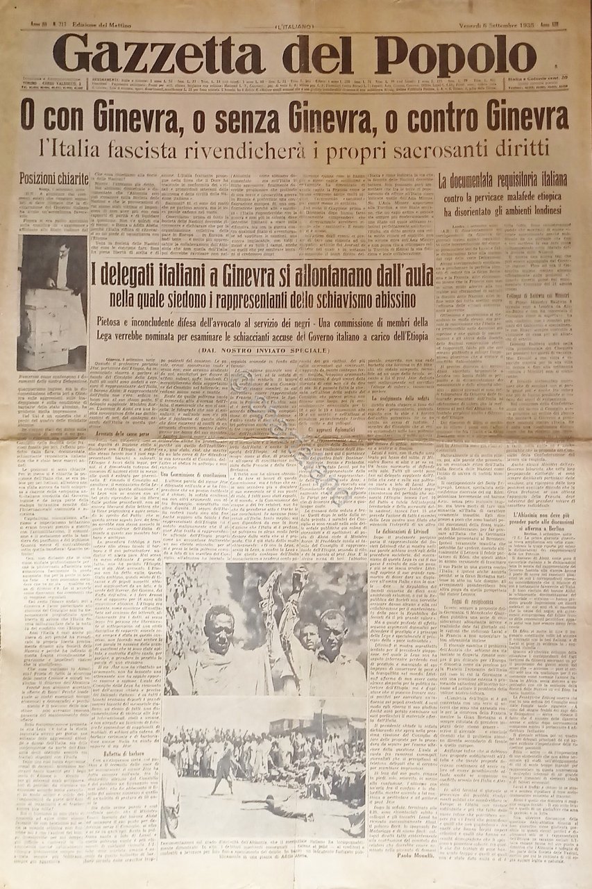Gazzetta del Popolo N. 213 - 1935 O con Ginevra, …
