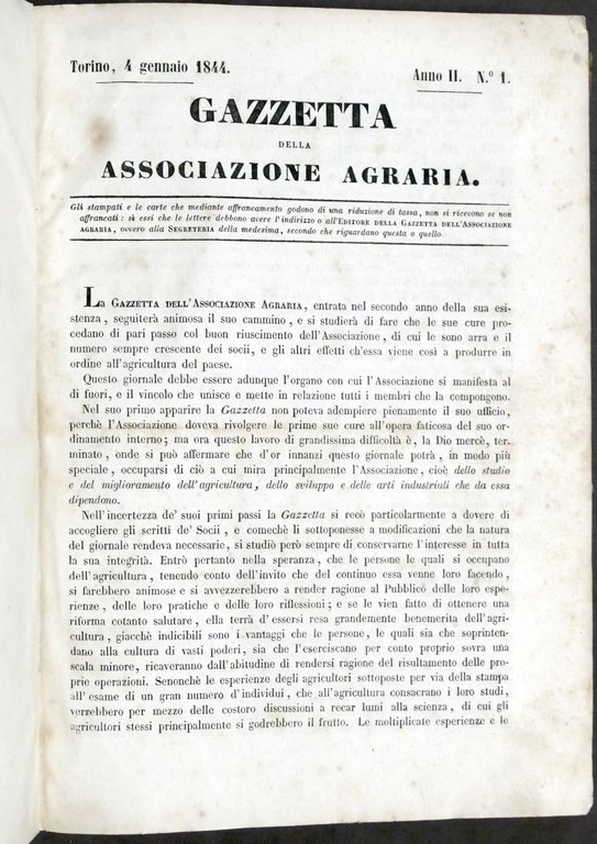 Gazzetta dell'Associazione Agraria - Anno II completo - 1844 - …