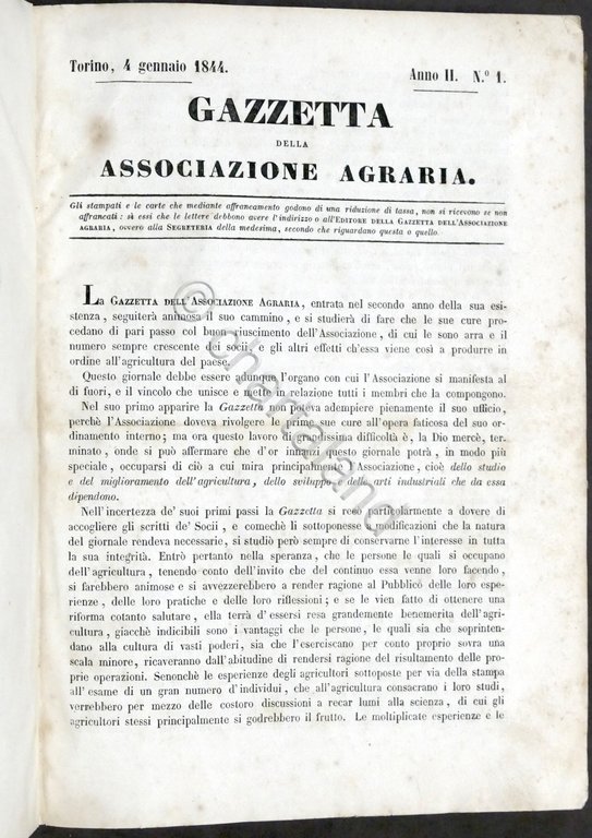 Gazzetta dell'Associazione Agraria - Anno II completo - 1844 - …