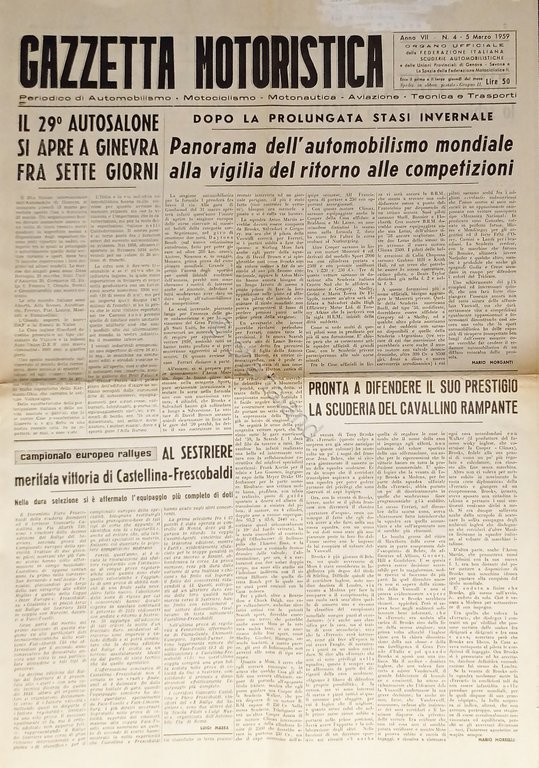 Gazzetta Motoristica N. 4 - 1959 Il 29° Autosalone si apre a Ginevra 