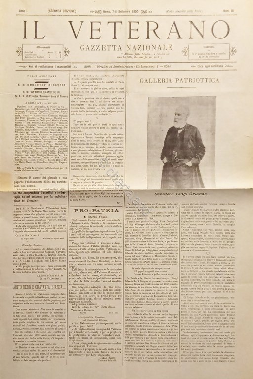 Gazzetta Nazionale Roma - Il Veterano N. 16 - 1900 Senatore Luigi Orlando