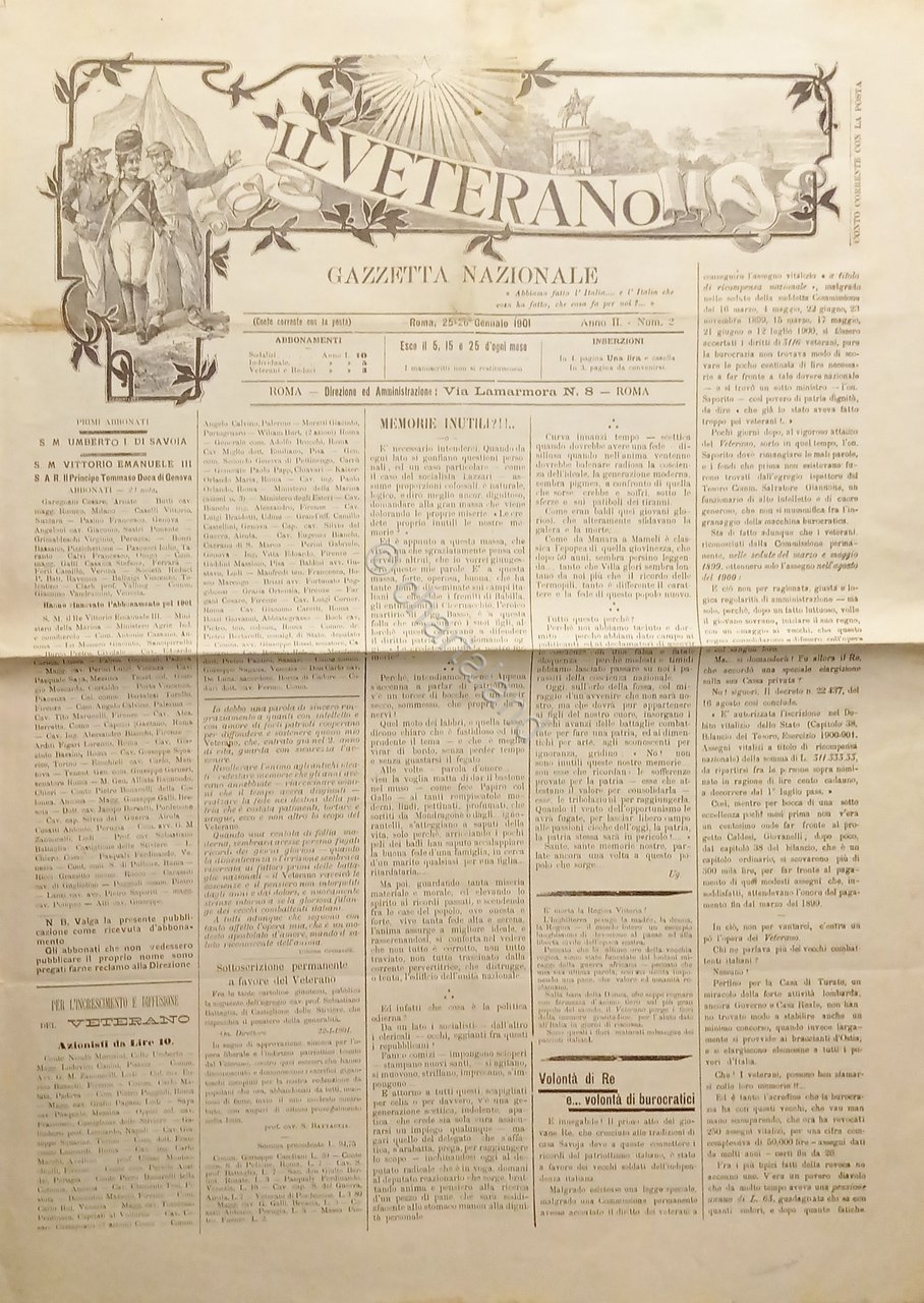 Gazzetta Nazionale Roma - Il Veterano N. 2 - 1901