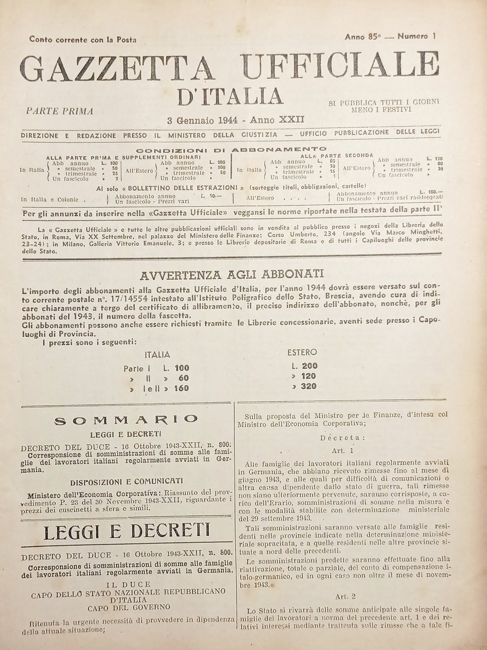 Gazzetta Ufficiale d'Italia N. 1 - 1944