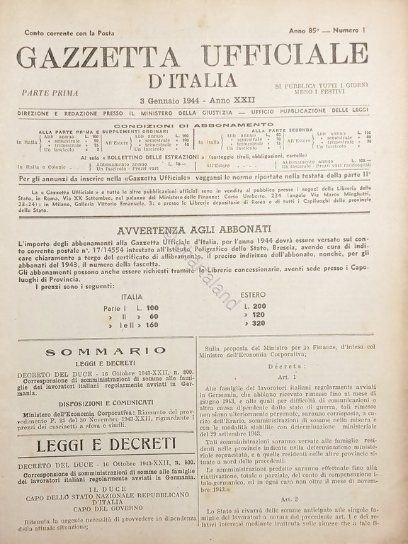 Gazzetta Ufficiale d'Italia N. 1 - 1944